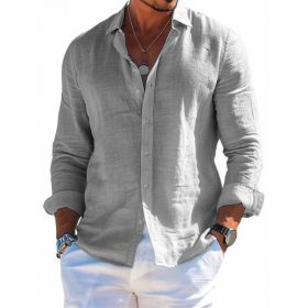 Men's Long Sleeve Shirt Casual Loose Lapel Button Top Solid Color Plus Size Blouse Clothing (Option: SF9061-S)