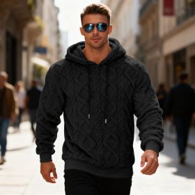 Plush Hooded Sweatshirt Winter Warm Long-sleeved Pullover Top Men's Casual Solid Color Fleece Hoodie Clothing (Option: Black-S)