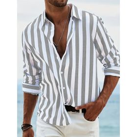 Striped Print Shirt Casual Loose Long-sleeved Shirt Men's Clothing (Option: HDCS05 Light Gray-S)